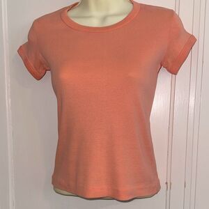 Vintage 70s San Francisco Tea Party Peach Cotton‎ Fitted Cap Sleeve Baby T-shirt